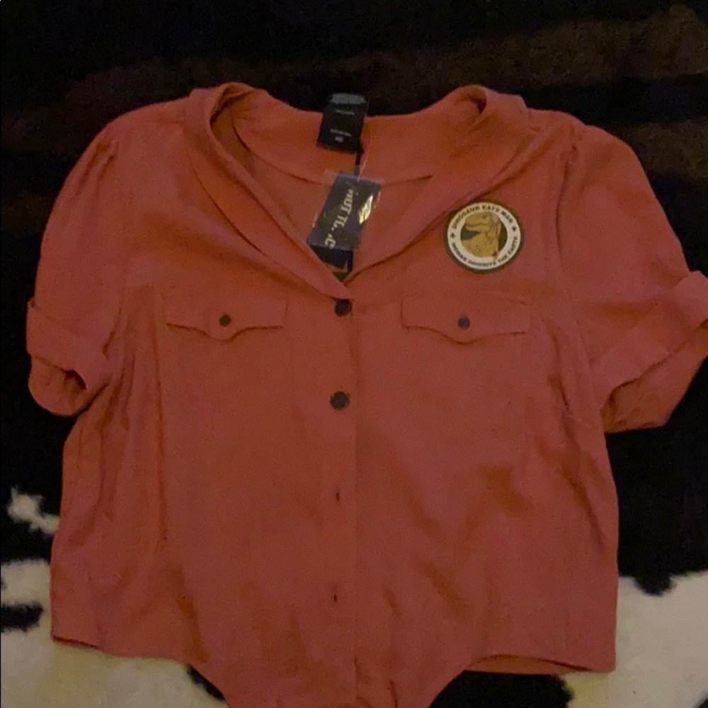 Jurassic park crop tied blouse